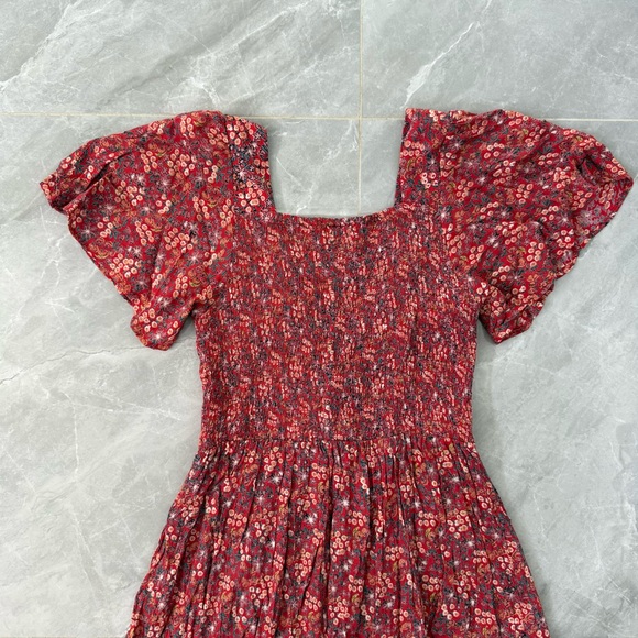 Women’s Angie Floral Maxi Flowy Slit Dress Boho Smocked Hippie Cottage Small - Picture 10 of 16